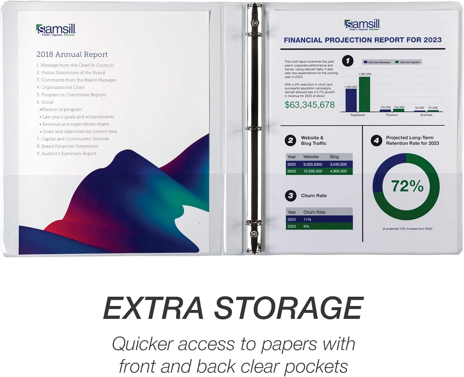 Samsill 8 Pack Durable 0.5 Inch 3 Ring Binders, Round Ring, Clear View Cover for Presentations, White