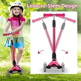 3 Wheel Scooter for Kids Ages 6-12,Kids Scooter with Light Up Wheels, Sturdy Deck Design, and 4 Height Adjustable Suitable for Kid Ages 3-12