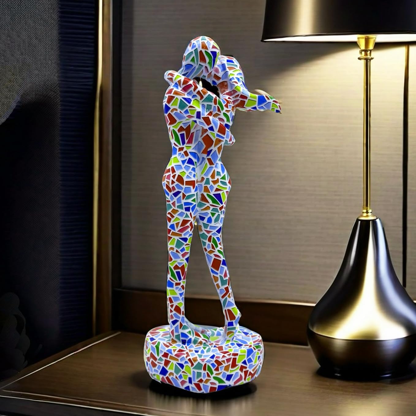 10.5 Inch Couple Sweethearts Lover Hug Kissing Statue Figurine Sculpture Resin Collectible Gifts for Office Home Decor Desk Accessories Decoration Figurines (Multicolor)