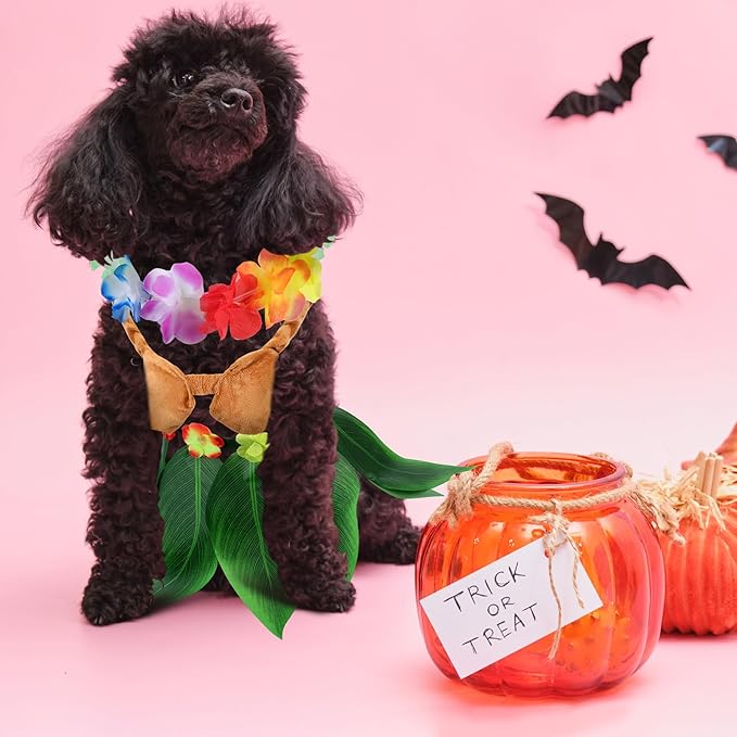 Disfraz Hawaiano para Perro con Falda, Bikini y Collar de Flores miniatura 3