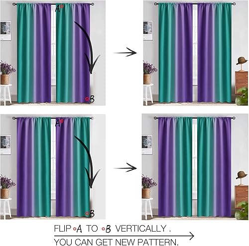 Miniatura 10 de COSVIYA Cortinas degradadas para oscurecer la habitación de 84 pulgadas de largo para sala de estar, bloqueo de luz, verde azulado a morado, 2 tonos