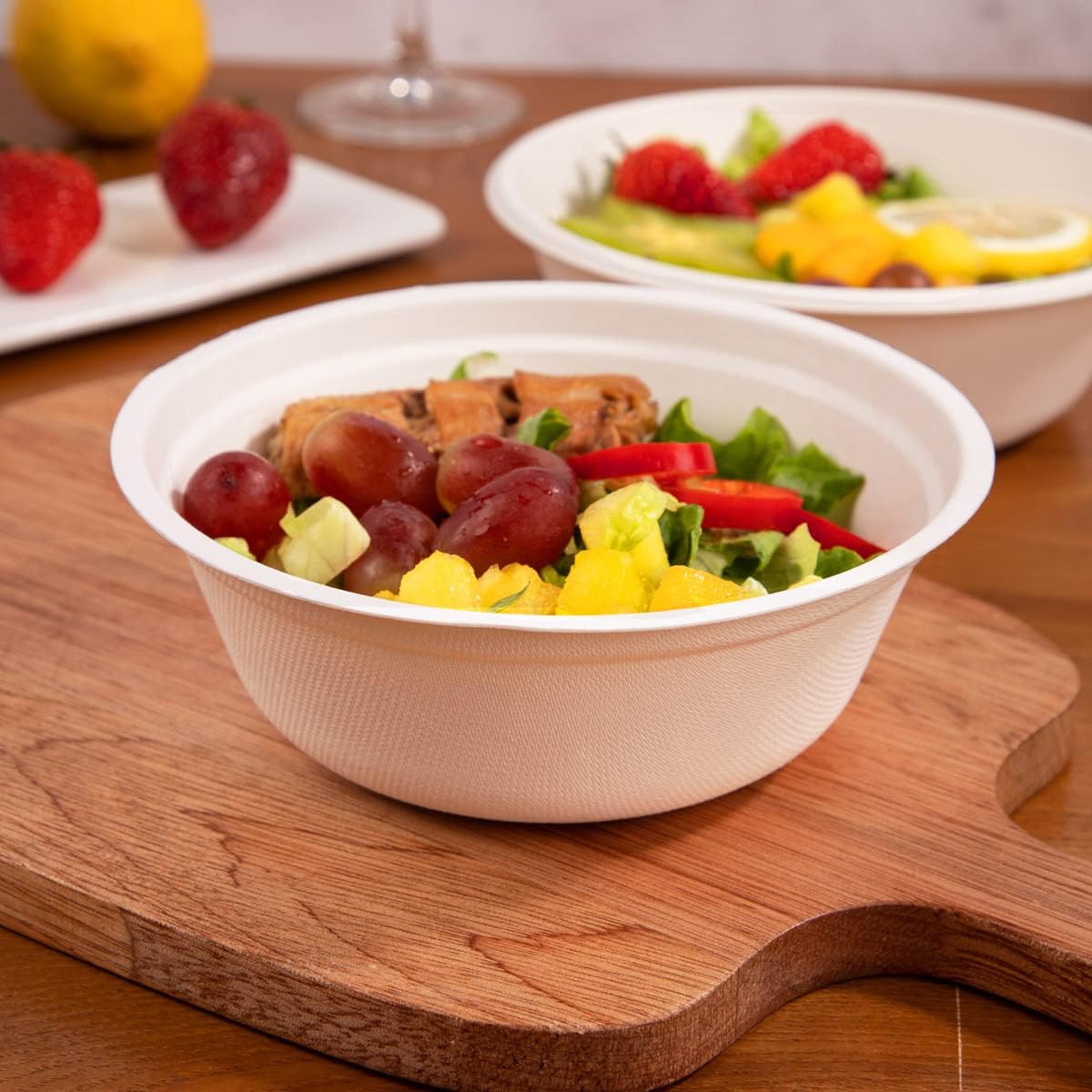 supernal 200pcs Disposable Paper Bowls 100% Compostable Bowl, Paper Bowls Disposable Heavy Duty Biodegradable Soup Bowl Set Include 16oz[100pcs]&30oz[100pcs]