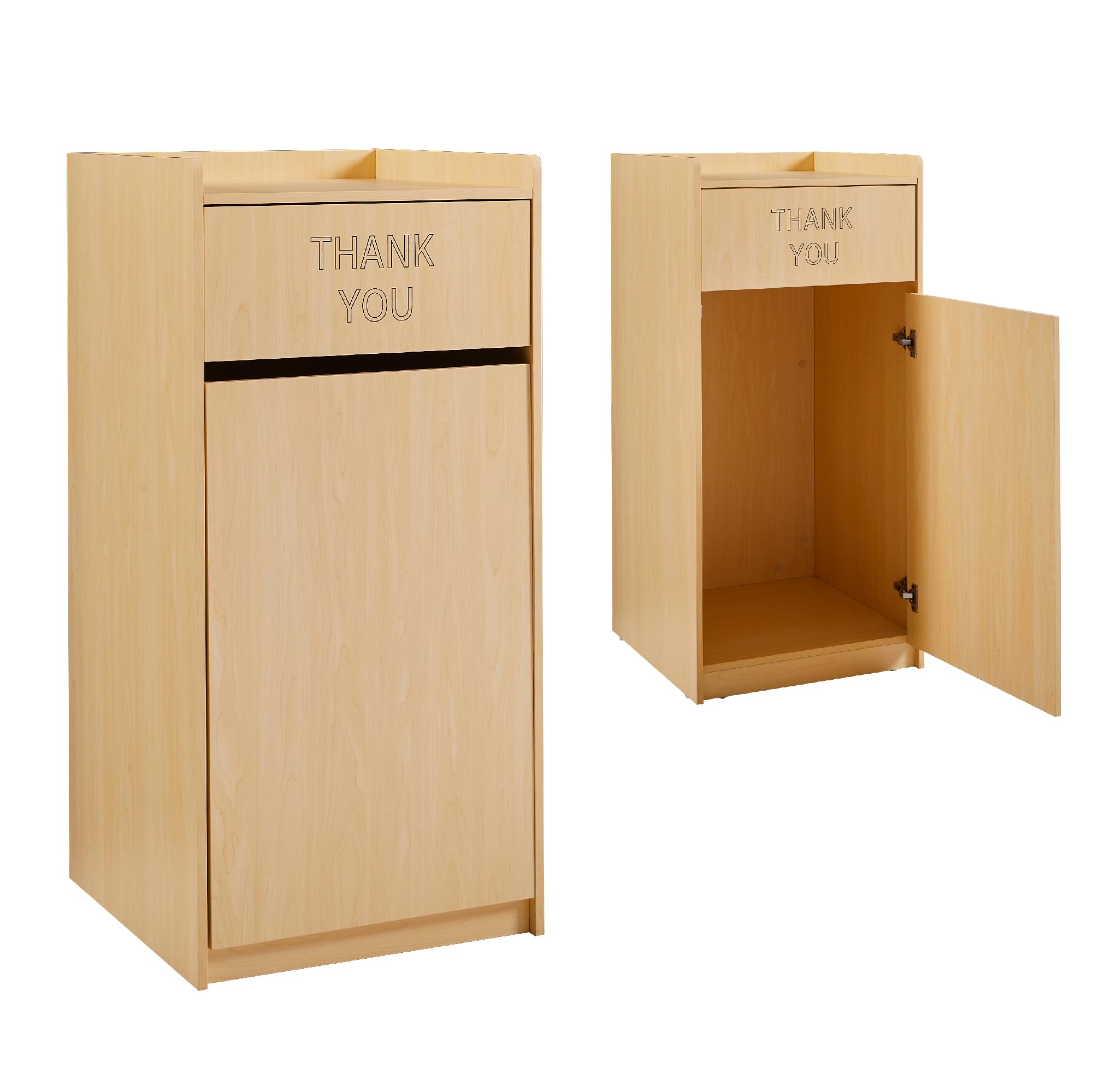 Restaurant Trash Can Cabinet, Commercial Trash Cans 40 Gallon Wooden Trash Can and Garbage Receptacle with Tray Holder, Door, Large Trash Bin for Restaurants, Cafeteria, Kitchen, Office, School, Oak