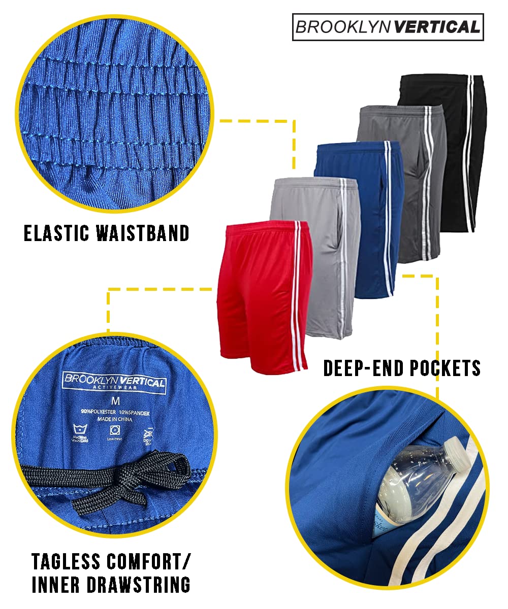 BROOKLYN VERTICAL Basketball-Shorts für Jungen, Netzstoff, mit Taschen, Größen 2T bis 18/20, 5er-Pack, 5er-Pack