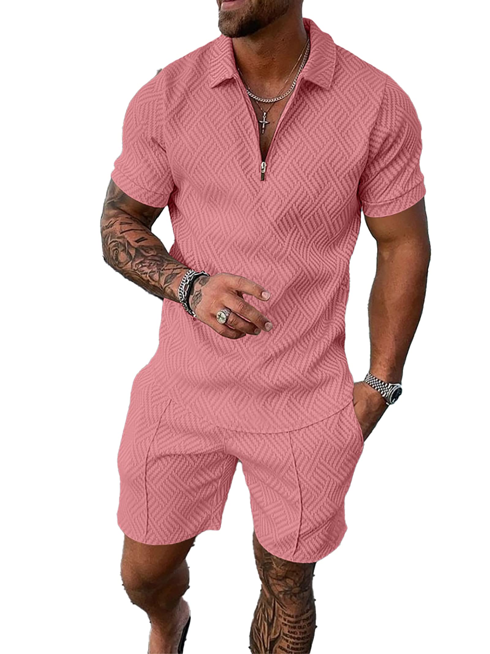 men's short sets outfits 2 piece summer tracksuit short sleeve polo shirt and shorts set casual sport suit