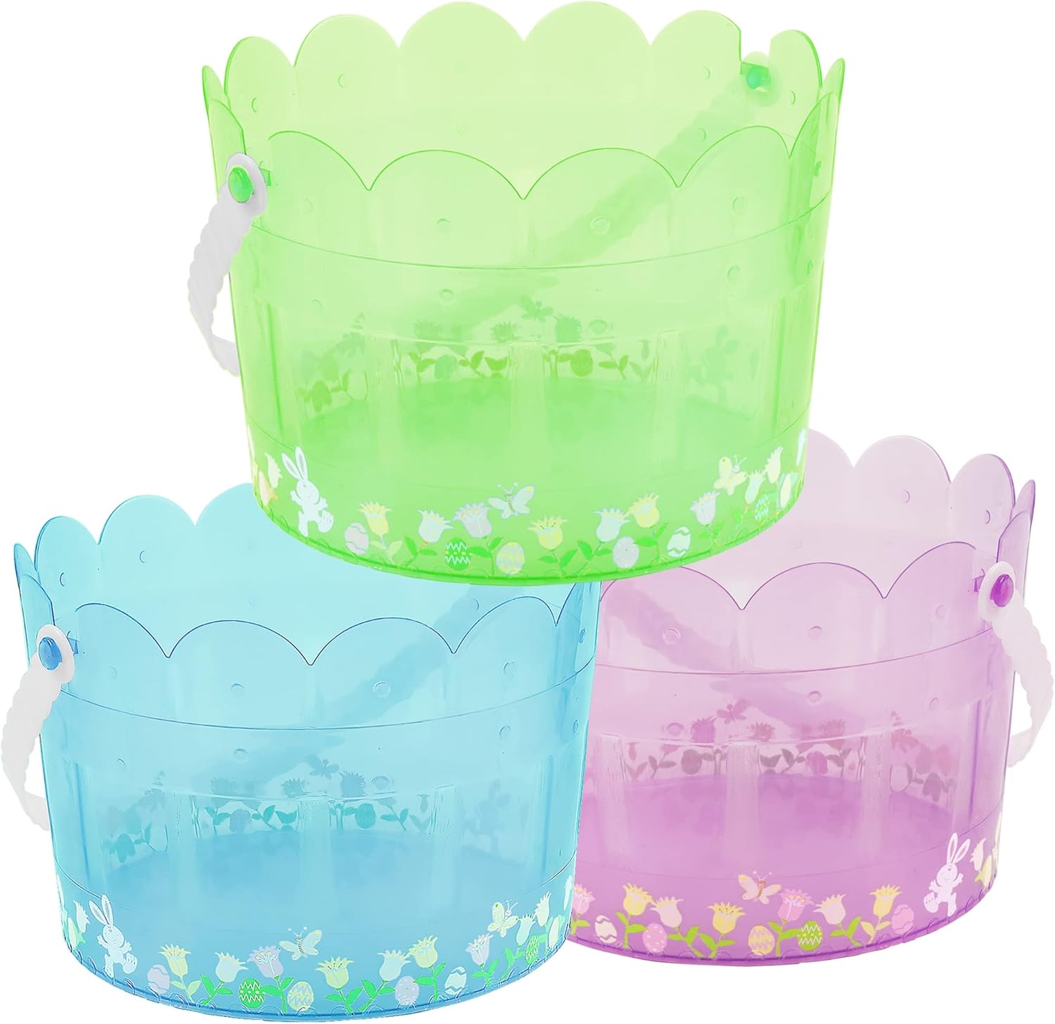 Zcaukya Easter Buckets for Egg Hunt, Set of 3 Clear Kids