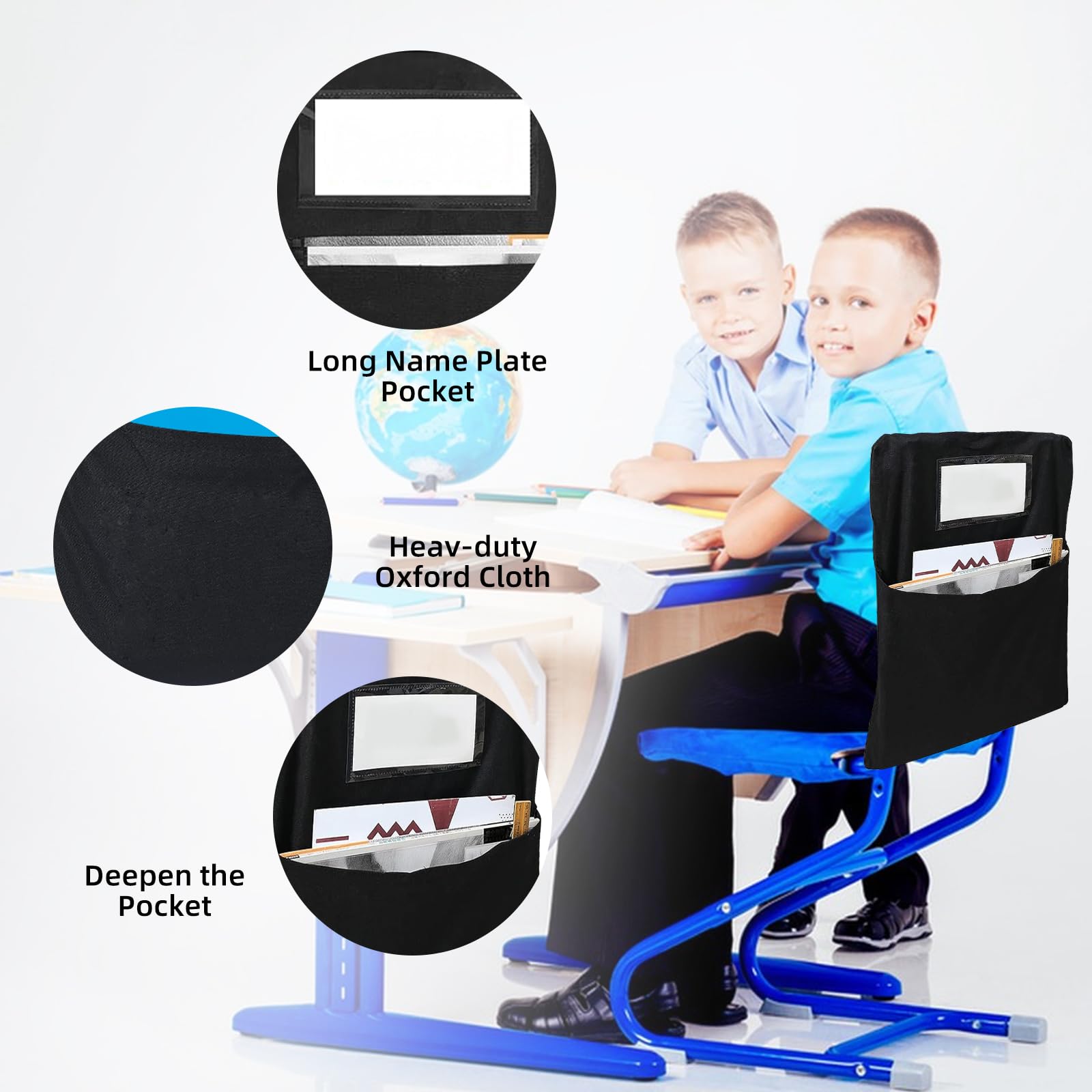 Large Student Chair Pockets - Back of Chair Organizer for Classroom Kindergarten & Home - 16.14" x 19.68" (12) with Name Tag - Image 4