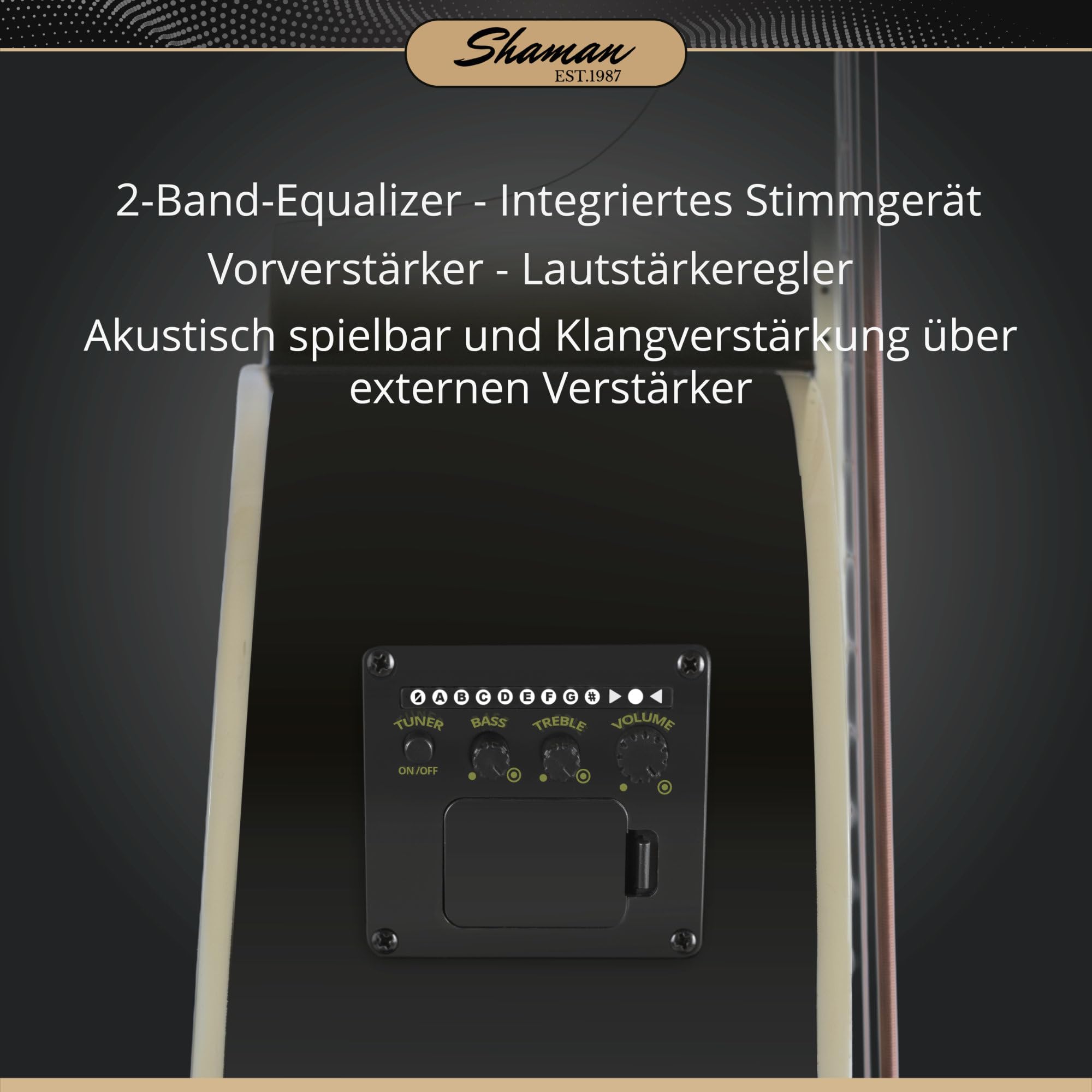 Shaman AB4-50CE Akustikbass 4-saitig - Decke aus Fichte mit Mahagoni-Korpus - Integrierter Tonabnehmer mit 2-Band-EQ - 34" Mensur - Hochglanzlackierung - Schwarz