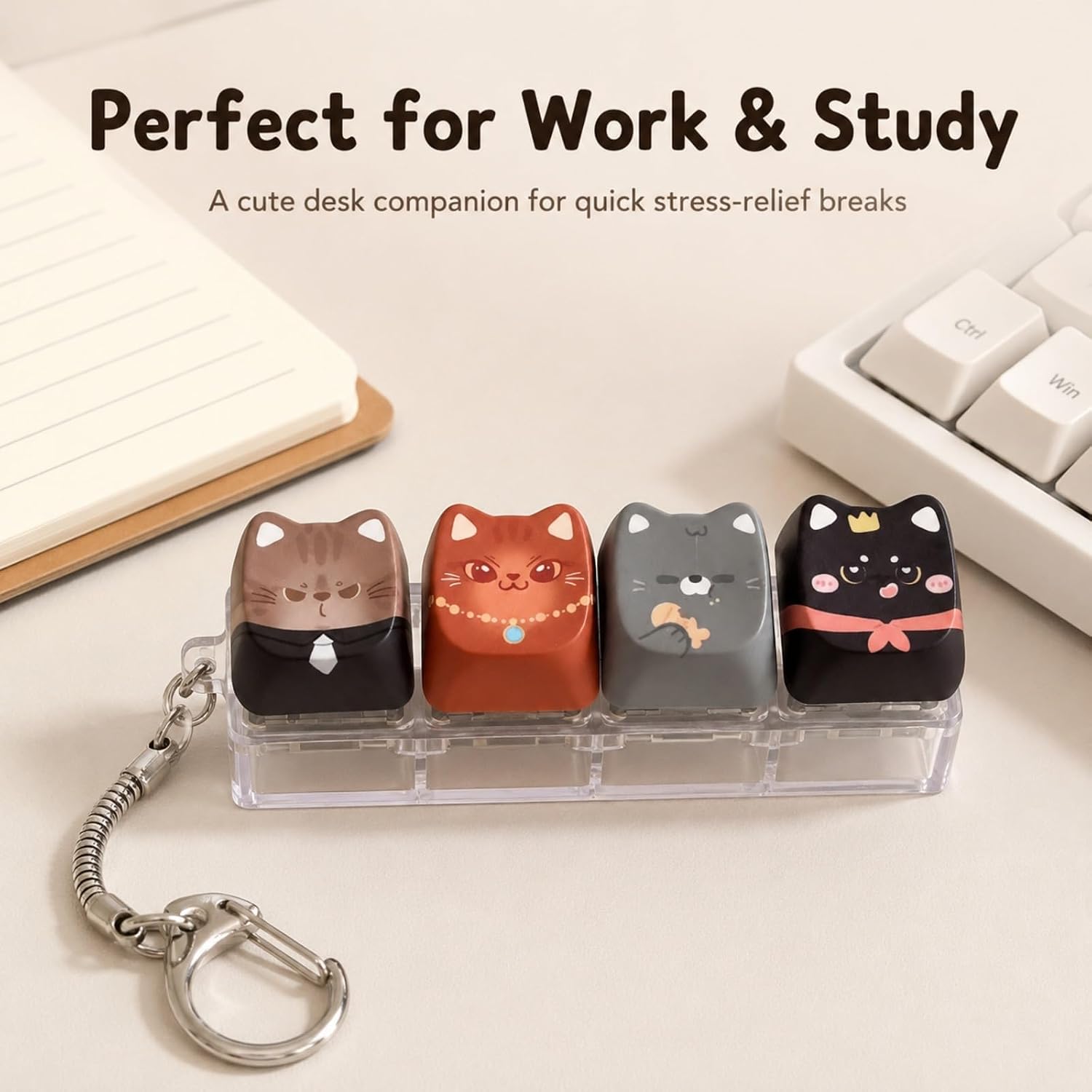 Cute Cat Keyboard Fidget Toy,Clicker Fidget Keychain,Keyboard Button Finger Clicker for Anxiety Relief,Crisp Sound, for Adults at Work, Travel, Home–Focus Boost Gift (Cat 9) image 4