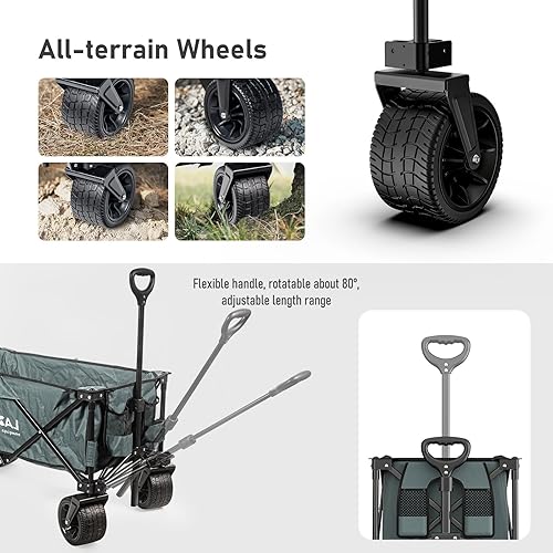 Miniatura 4 de Carro plegable, carro plegable resistente, carrito plegable con ruedas grandes todo terreno para jardín al aire libre, picnic, playa, deportes,