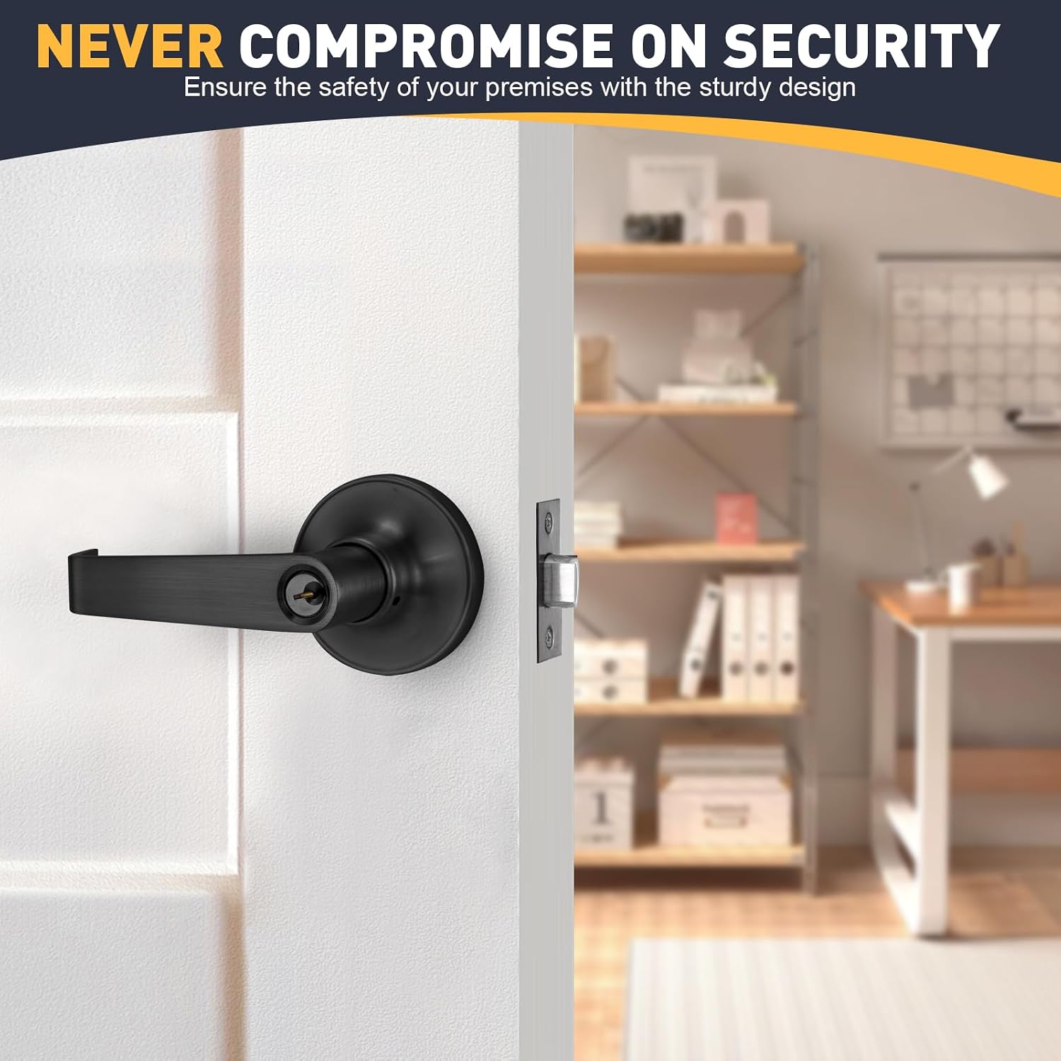 4 Pack Commercial Door Lever Lock - Heavy-Duty Locking Door Handle, Entry Door Handle with Key Reversible Exterior and Interior Door Lever for Front Entrance, Bedroom and Bathroom-Black