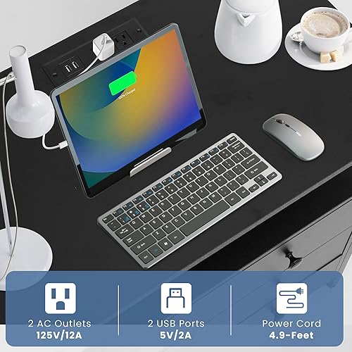 Miniatura 5 de 3 Wooden Drawers Night Stand, 27 Inch Wide Nightstand with Charging Station and Adjustable Drawers, Small Dresser for Closet, Bedside Table for