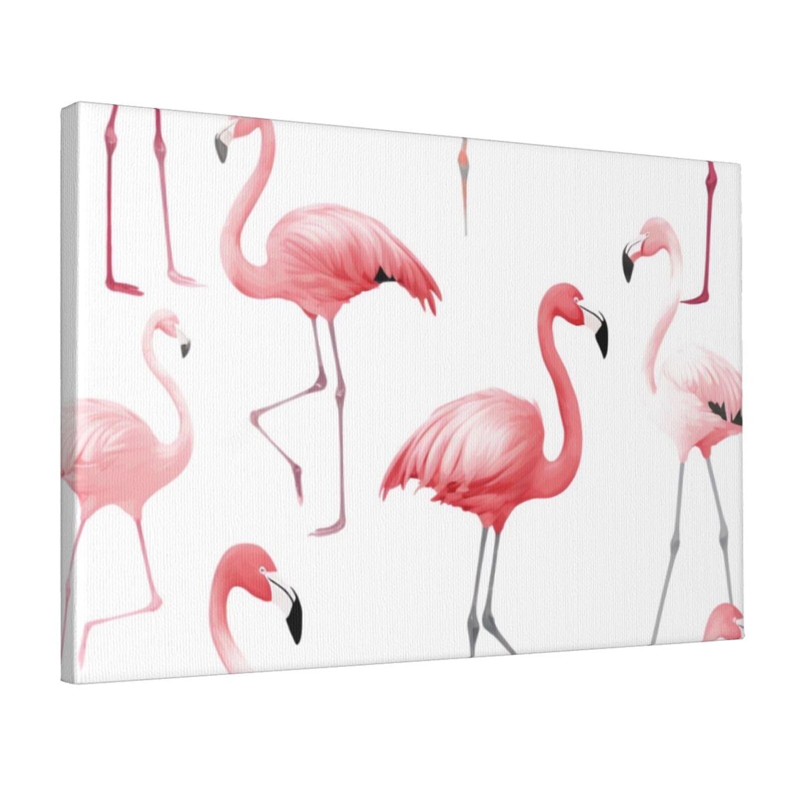 YKLJG Flamingos on white Printed Wall Art Canvas Prints 45x30 CM Wooden Framed Picture Painting Artwork for Bedroom Kitchen Home Office Decor