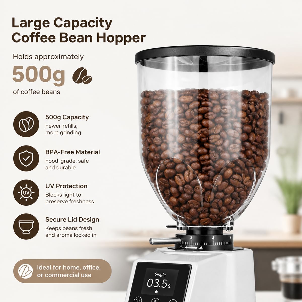 Profesjonalny młynek żarnowy do kawy espresso, 19 precyzyjnych ustawień, młynek do kawy espresso, obsługa bez wysiłku (Black)