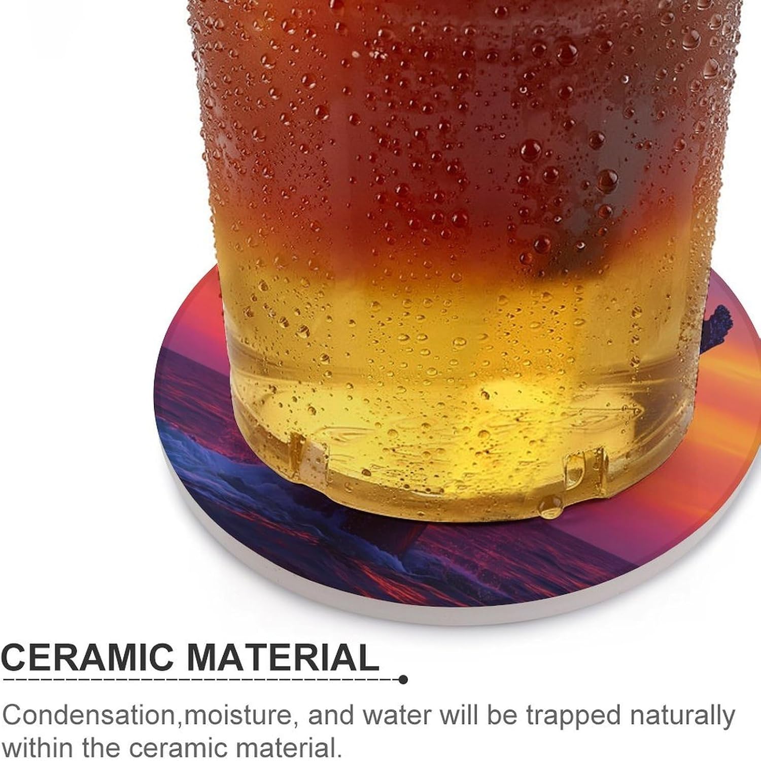 Humpback Whale Tail in Sunset Round Ceramic Coasters Print Drinks Absorbent with Cork Base for Home Decor Gifts 4 Inch