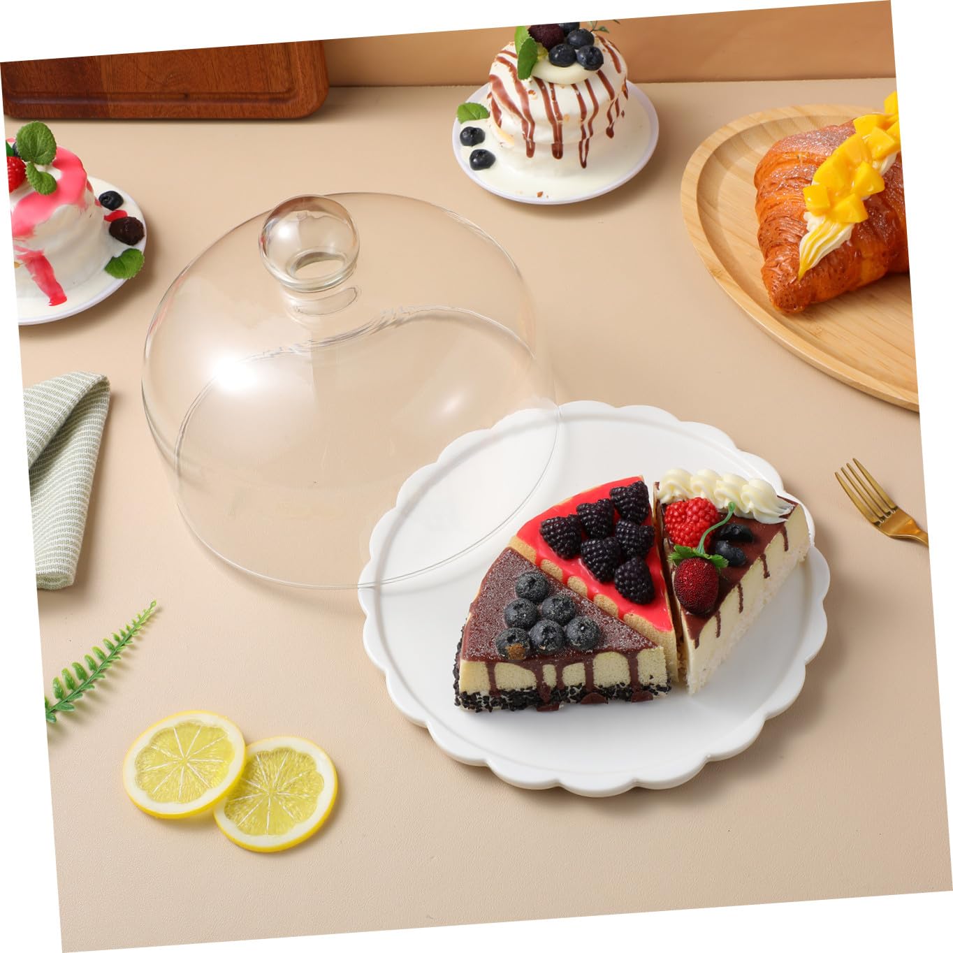 Tapa Protectora para Pasteles de Vidrio Transparente Base Cerámica Campana para Alimentos y Postres Cubierta Anti Polvo para Cocina y Repostería