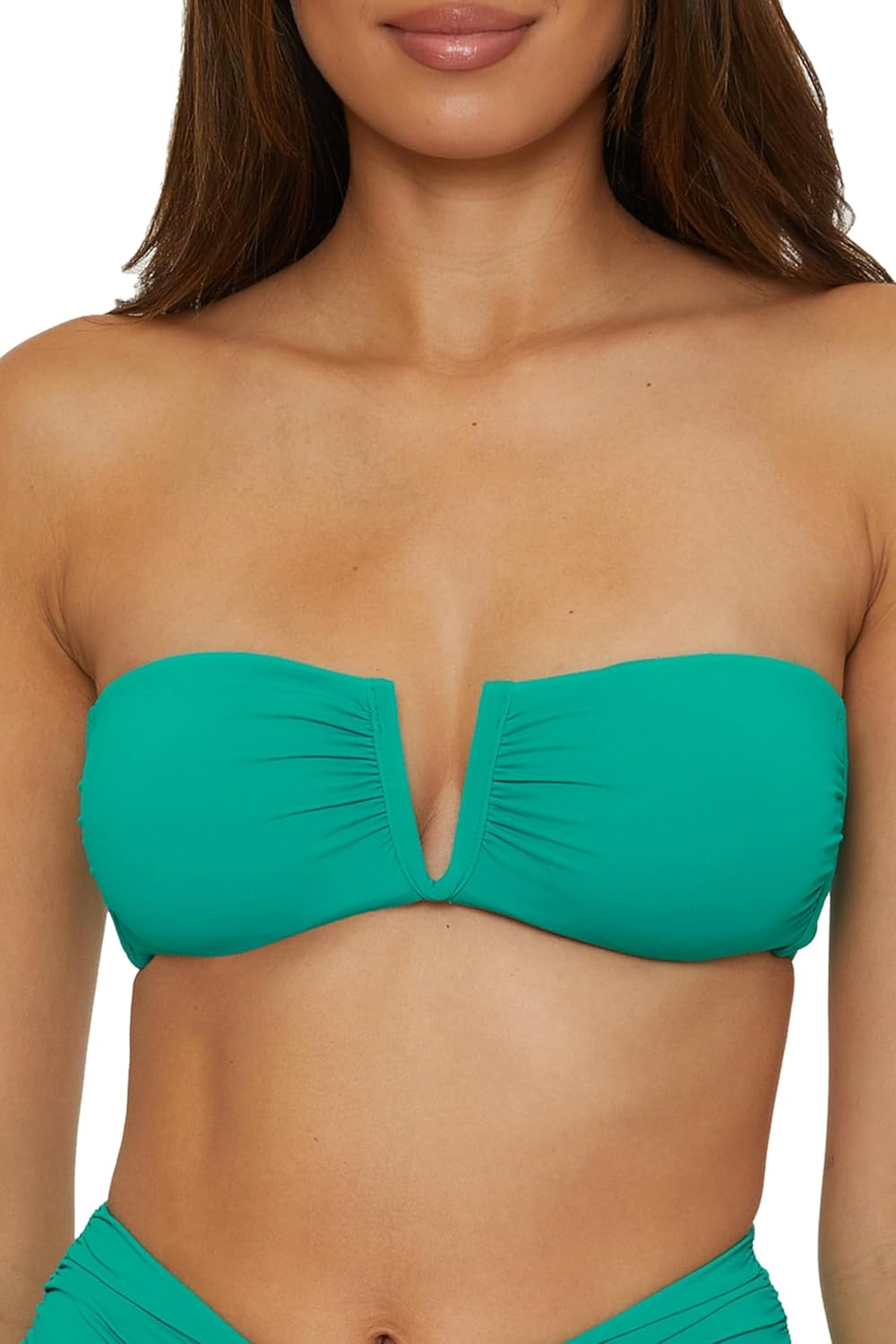 Becca Women's Color Code Shirred Bandeau Bikini Top, Adjustable, Tie Back, Swimwear Separates for Women