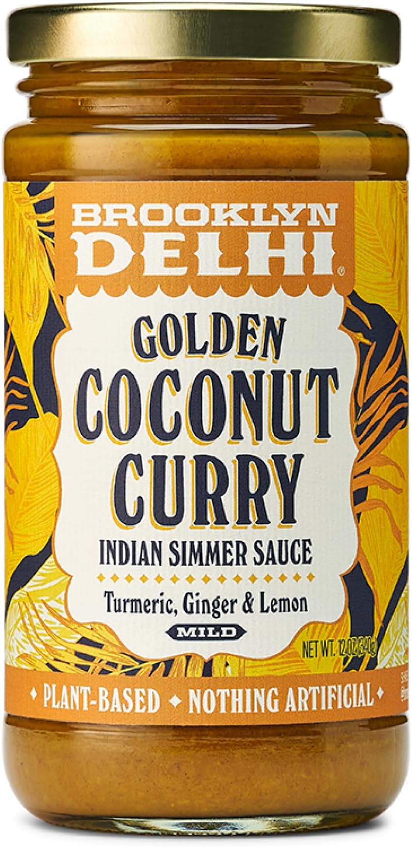 Brooklyn Delhi Golden Coconut Curry - Indian Simmer Sauce with Turmeric, Ginger, Lemon, & Coriander - 12 Ounces - Mild Enough for a kid, Flavorful Enough for a Foodie - Vegan - No Artificial Additives