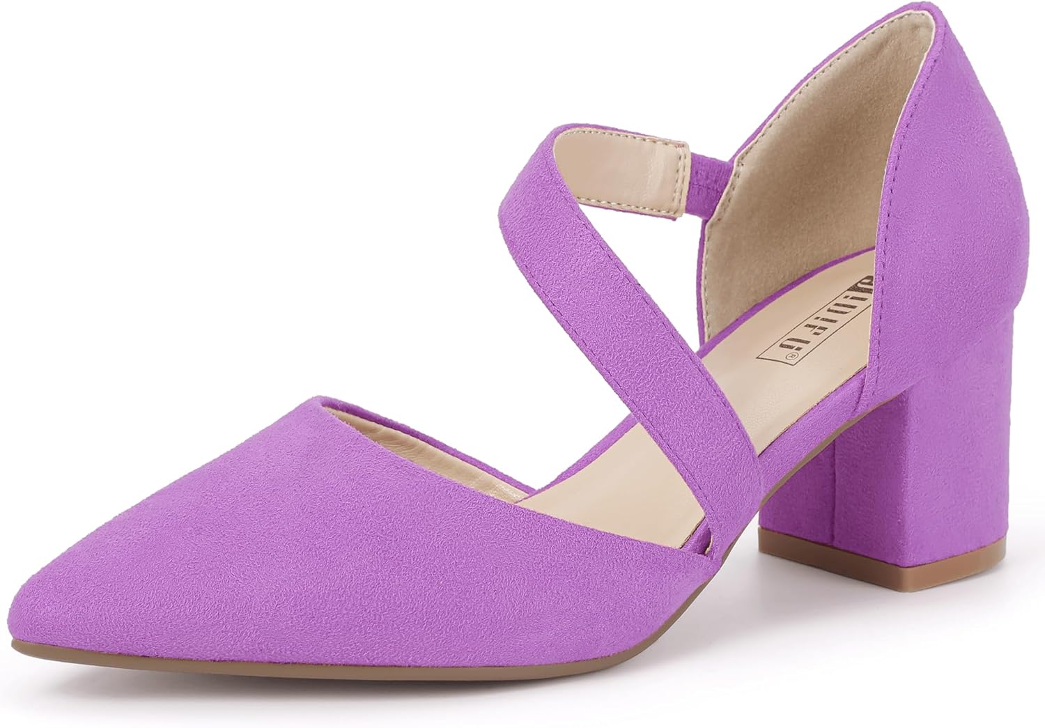 IDIFU IN2 Women's Pumps Closed Toe Strappy Heels Low Block Chunky Heels Dressy Wedding Bride Prom Business Dress Shoes for Women Comfortable Formal Pointed Toe Short Heels