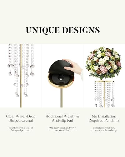 Miniatura 4 de 12 centros de mesa altos de cristal dorado para mesas, soporte de flores de 29.53 pulgadas de alto para bodas con jarrones de cristal dorado para