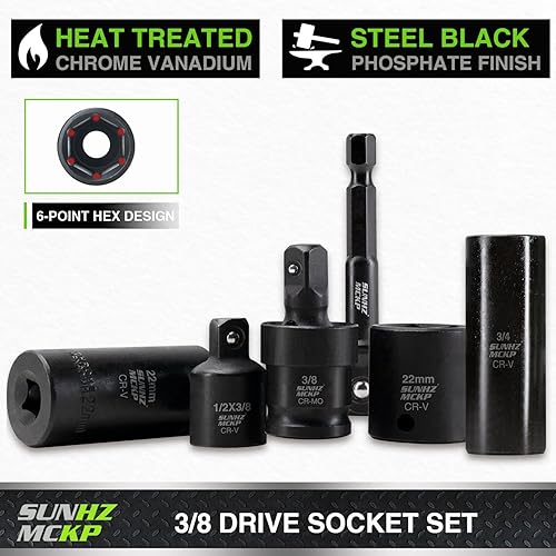 Miniatura 6 de SUNHZMCKP Juego de llaves de impacto de 38 pulgadas, 52 piezas SAE estándar (516-34 pulgadas) y métricas (0.315-0.866 in) poco profundas y