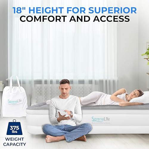 Miniatura 5 de SereneLife Colchón de aire tamaño individual con tecnología ComfortCoil incorporada y bomba interna de alta capacidad Parte superior de colchón