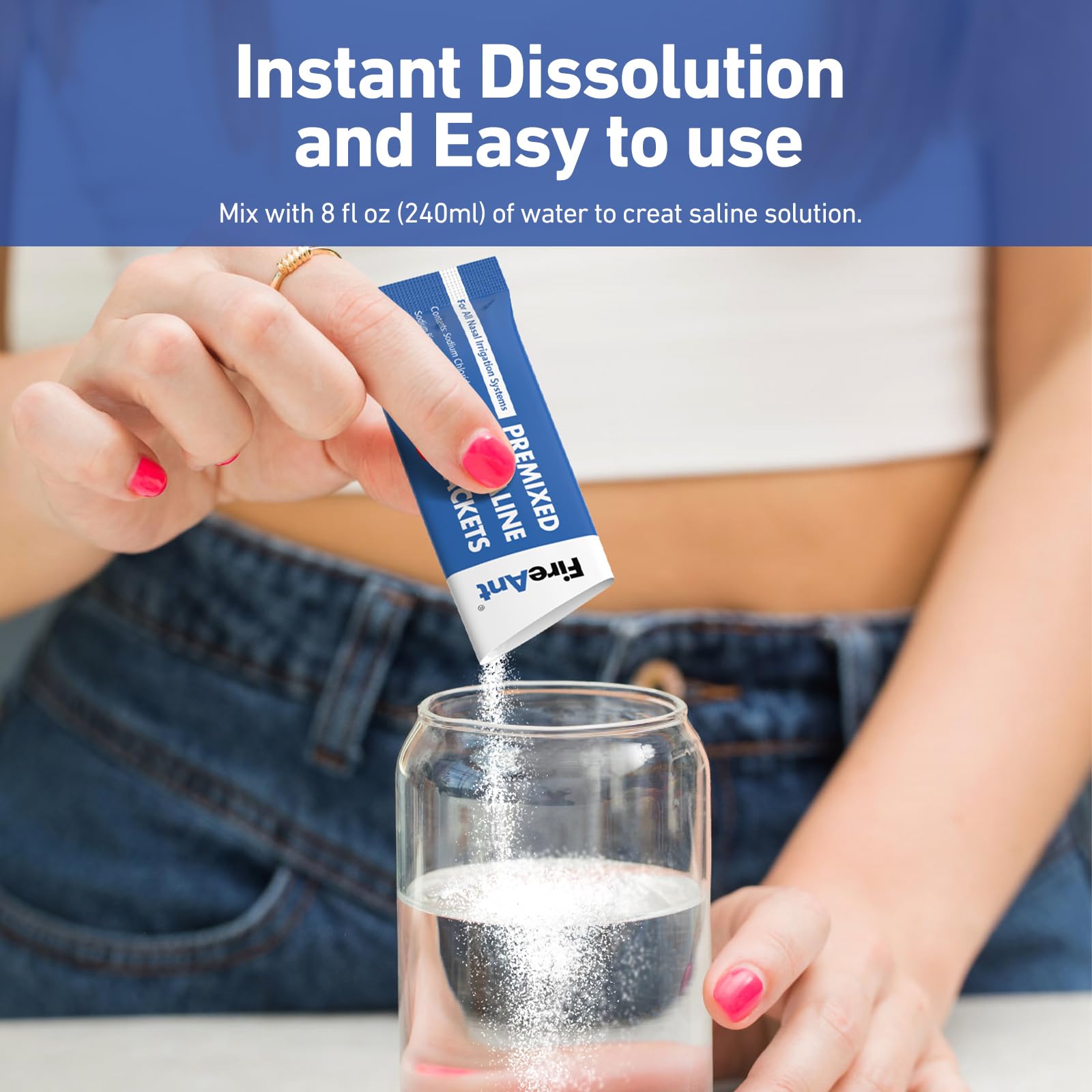 FireAnt Saline Packets For Sinus Rinse, 100 Premixed