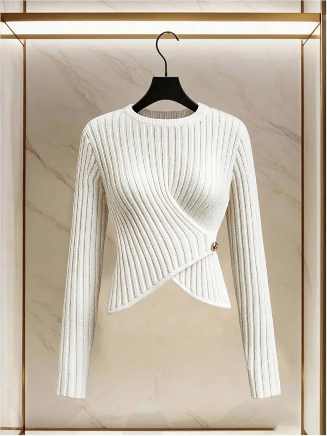 GORGLITTER Women's Wrap Button Front Chunky Sweater Fall Crewneck Long Sleeve Ribbed Knit Jumpers Tops - Image 5