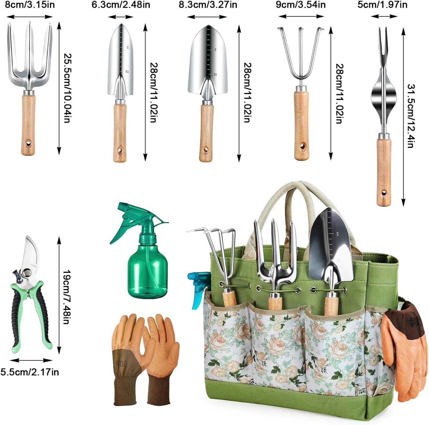 9PCS/Set Gardening Tools Kit with Storage Bag Mini Garden Durable Stainless Steel Hand