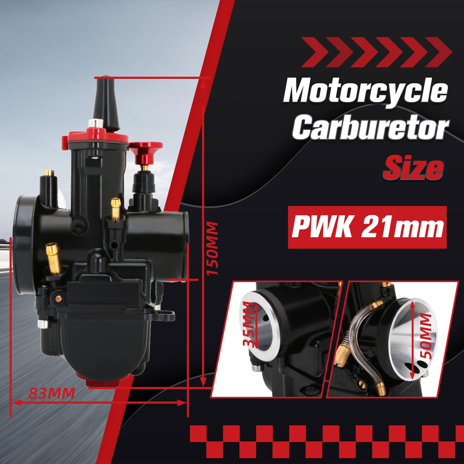 Carburador 21 mm, PWK 21 Moto Power Jet Carb Racing Performance Universal para 50cc a 100cc Pit Dirt Bike Motocross Enduro On/Off Road ATV Quad Scooter Negro