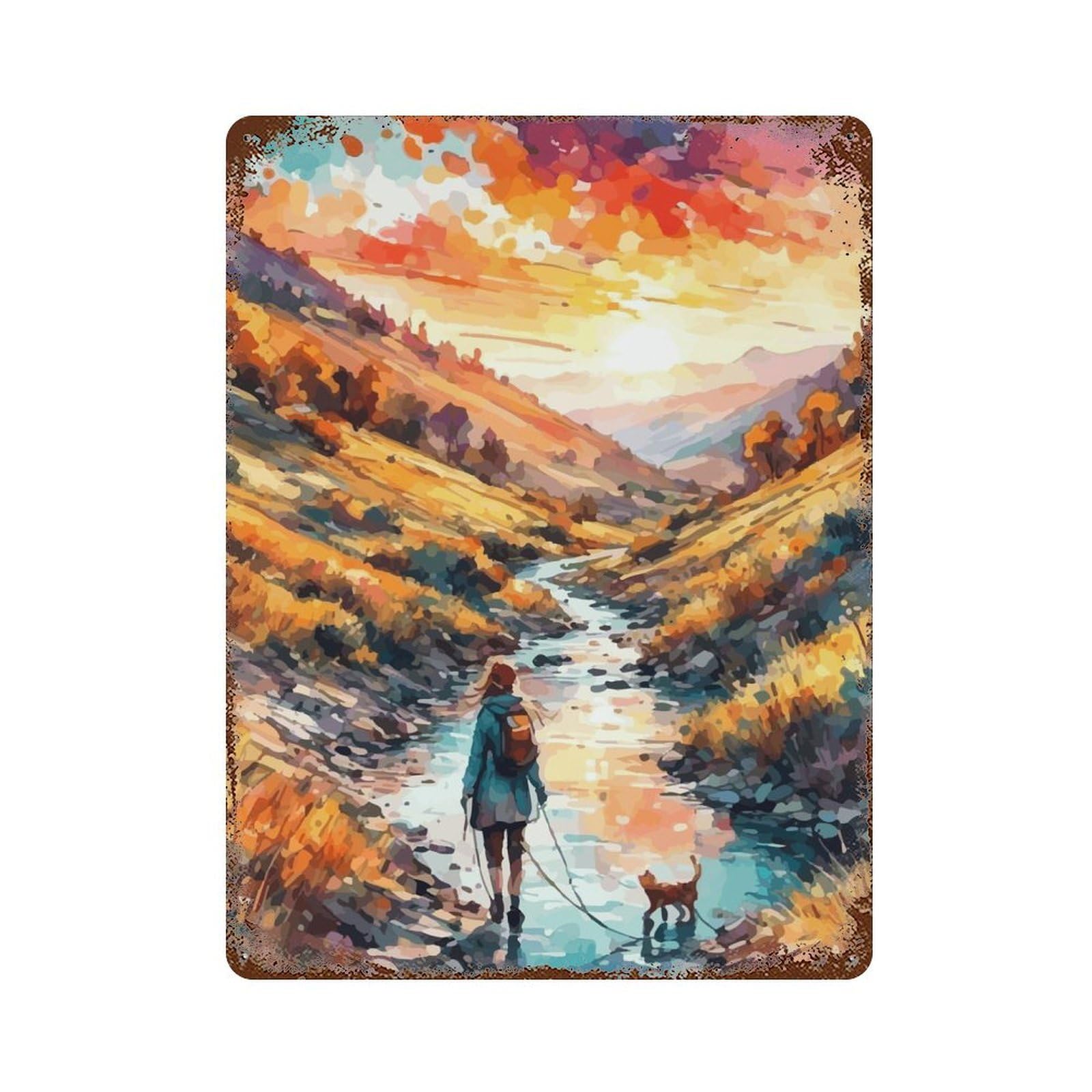 Sunset in The Pyrenees Decorative Tin Sign 15.7"x11.8", Retro Wall Decor for Living Room, Hallway And Home Decor
