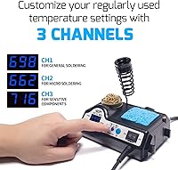 Vista 4 de Kit de estación de soldadura WEP 927-IV de alta potencia de 110 W con 3 canales preestablecidos, modo de suspensión, lupa LED, 5 puntas de soldadura