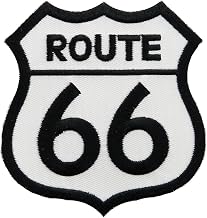 Route 66 Embroidered Patch White Iron-On Highway Road Sign Biker Emblem