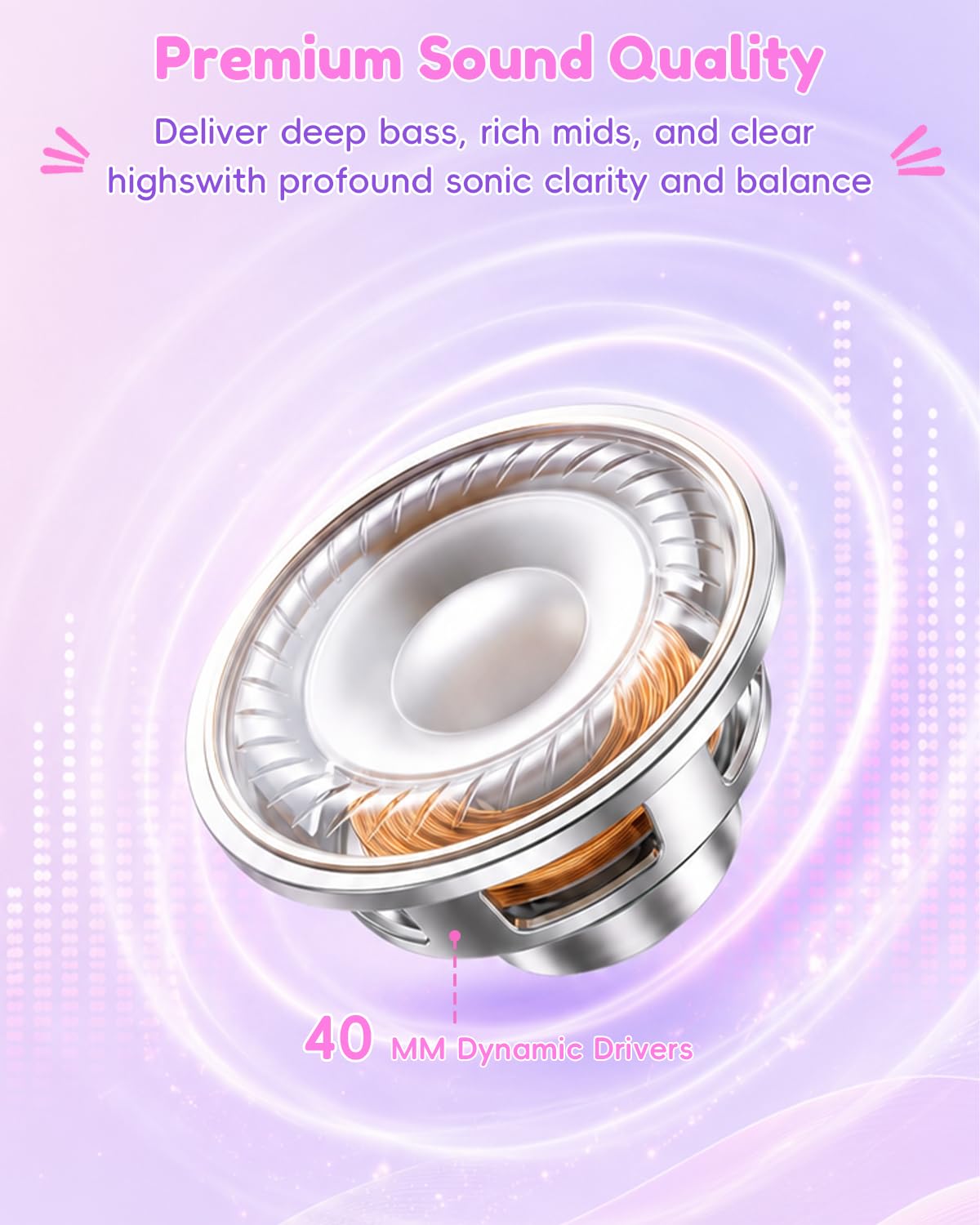 Candy Bila Cuffie per bambini per la scuola, cuffie USB C per bambini, cuffie cablate per bambini, suono stereo HD, cuffie sovraurali pieghevoli per bambini, ragazze, PC, tablet, colore rosa scuro