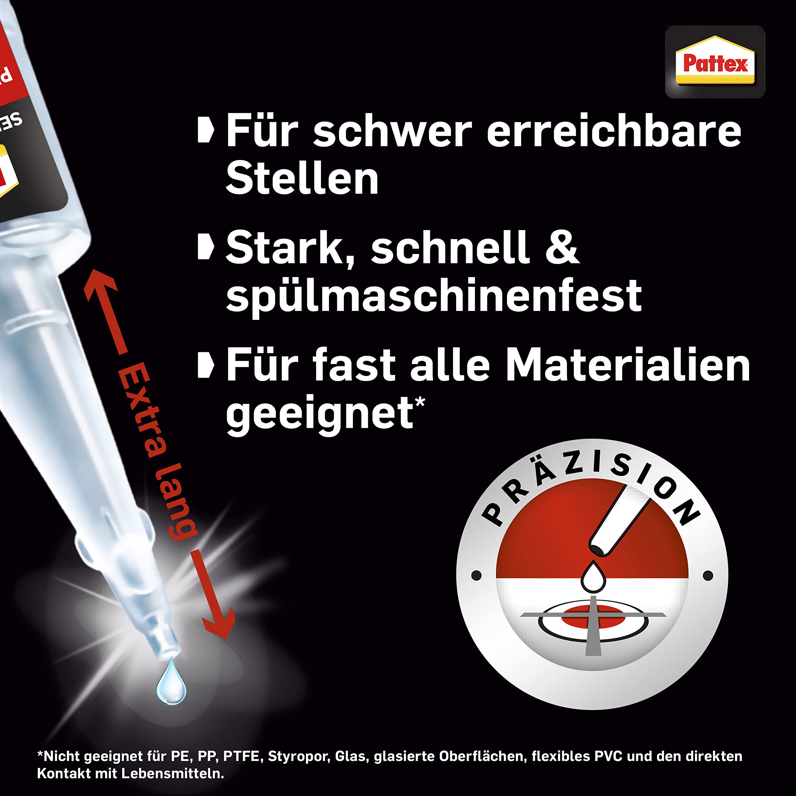 Pattex PSK5C-12 Sekundenkleber Präzision, Superkleber für punktgenaues Kleben ohne Nachtropfen, schnelltrocknender & spülmaschinenfester Flüssigkleber, 12 x 5g, transparent