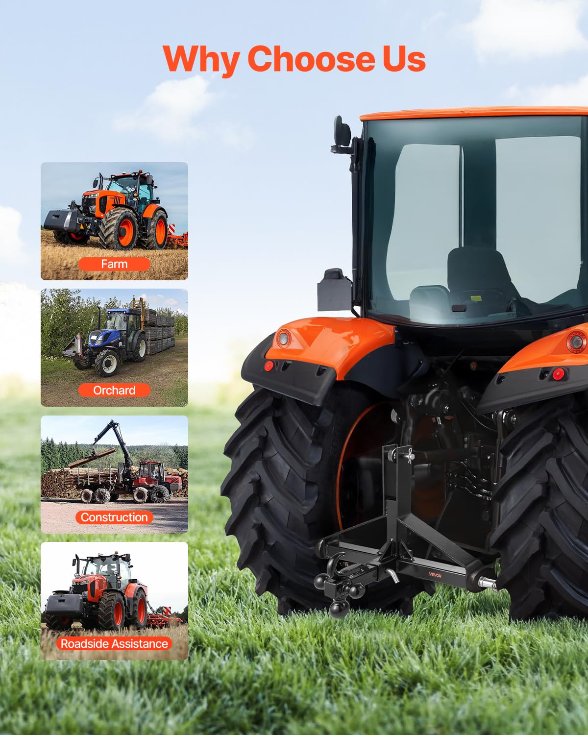 VEVOR 3-Punkt-Anhängerkupplung 660x165x450 mm, 3-Punkt-Schnellkupplungsaufsatz, Traktor-Dreipunktaufnahme, kompatibel mit Kubota, Mahindra, Ford, Yanmar, John Deere, Massey Ferguson