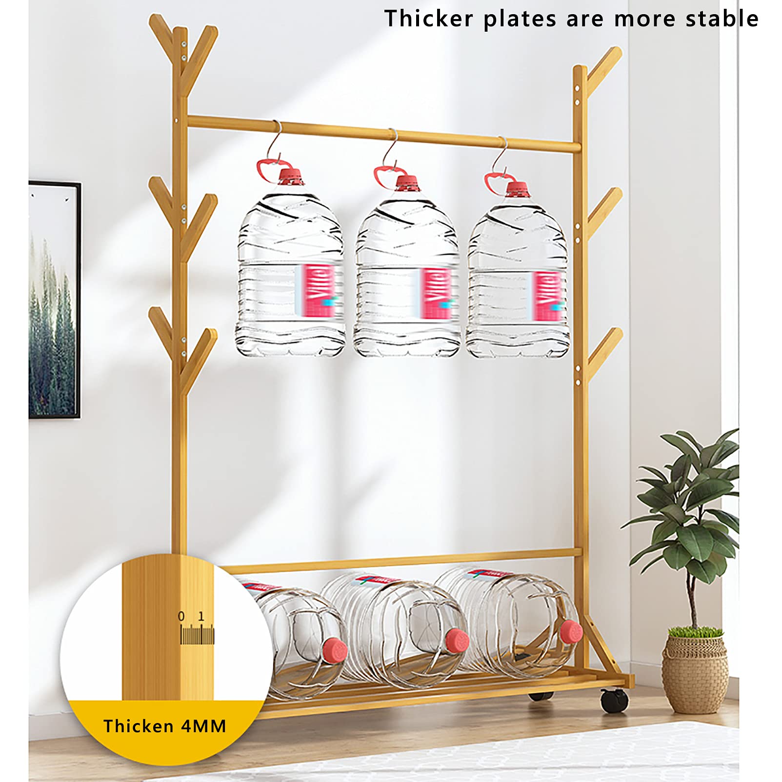 Amazon｜ハンガーラック 竹製 衣類収納 キャスター付き ポールハンガー