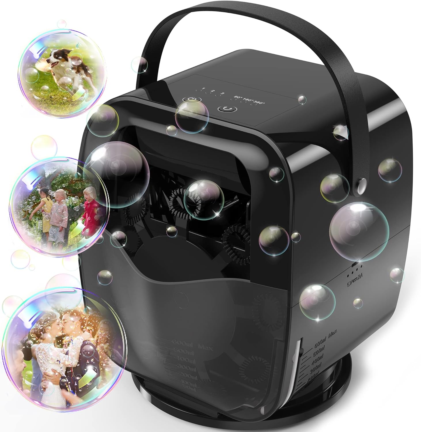 Rechargeable Rotatable Bubble Machine, 5000mAh Rechargeable