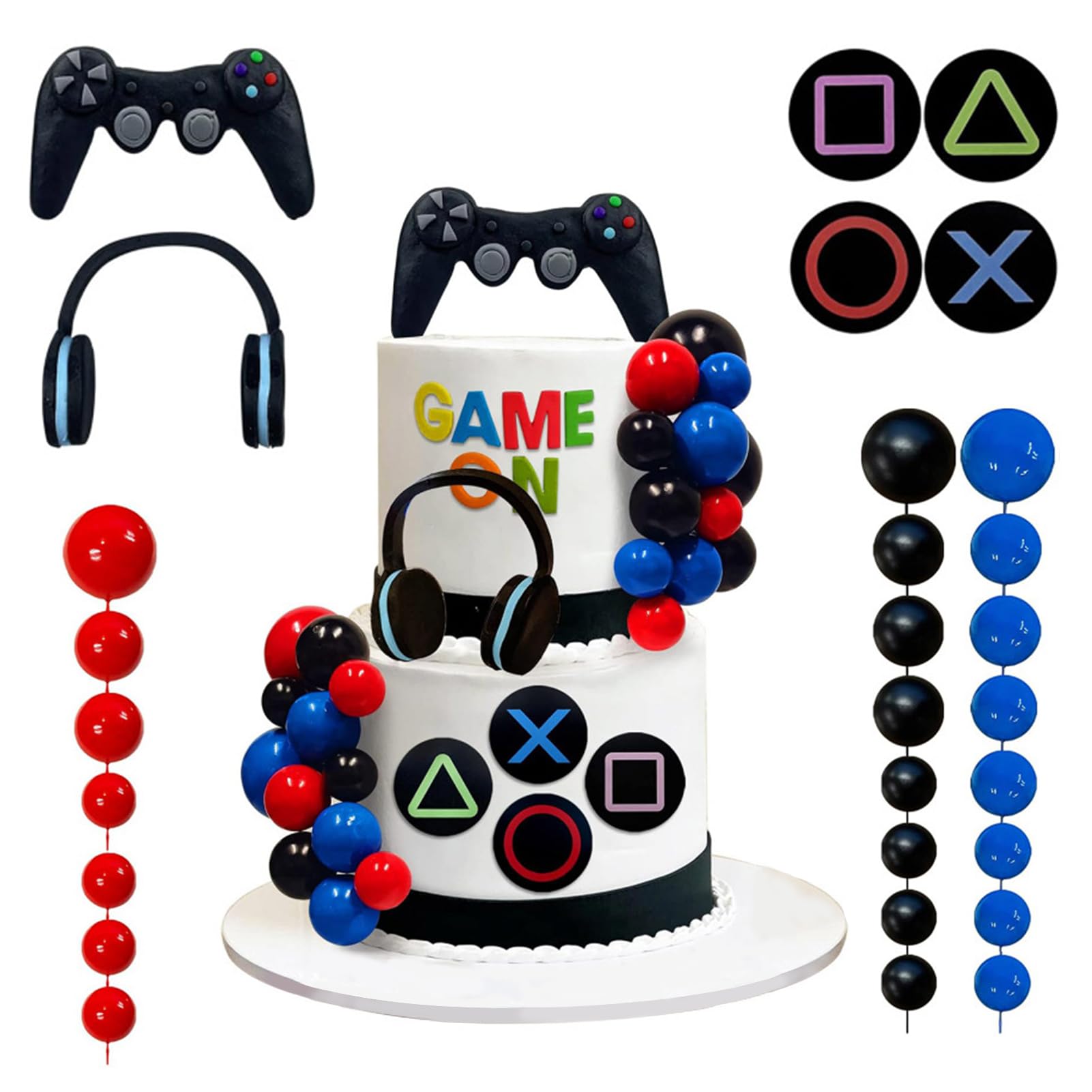 Video Game Cake Toppers, 30Pcs Birthday Cake Decorations for Men Cupcake Topper with Headset Ball Controller Decoration Party Supplies for Home Birthday Boys