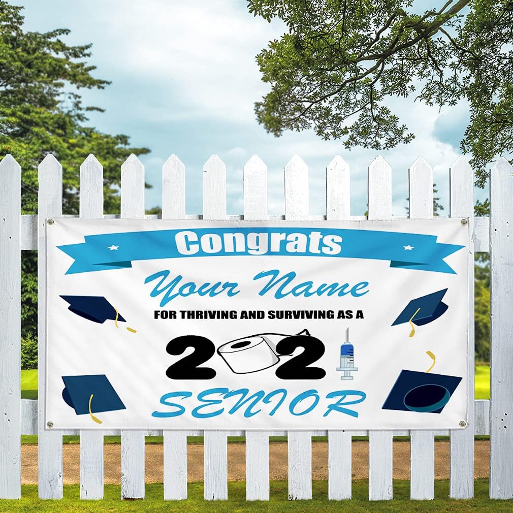 Custom Vinyl Banner Multiple Sizes Congrats Graduation Personalized Name Senior 2021 Quarantine Holidays and Occasions Outdoor Weatherproof Yard Signs 4 Grommets 24x36Inches