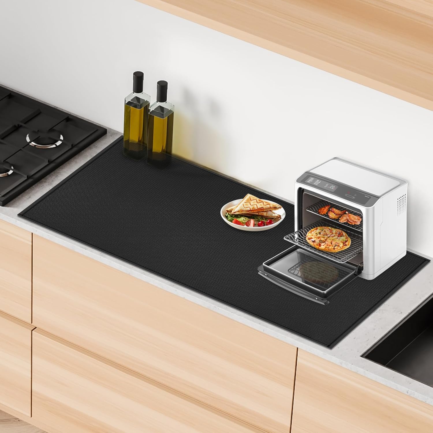 Extra Large Heat Resistant Mat for Countertop, 24 x 48in Fireproof Silicone Mats for Kitchen Counter, Easy to Clean Countertop Protector Mat for Air Fryer, Coffee Maker, Toaster, Oven, Black