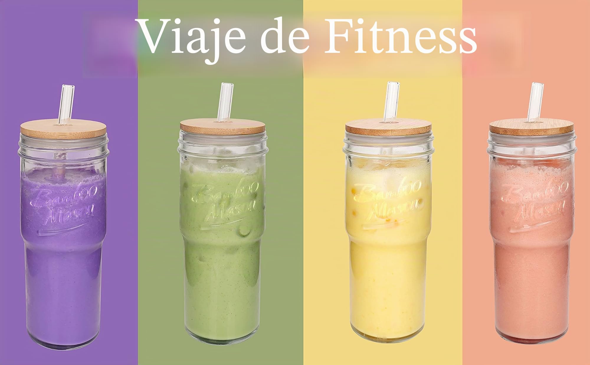 ANOTION Vasos de vidrio con tapas y popotes, 2 unidades, taza de café de viaje de 24 onzas, tarro de boca ancha, taza de café helado, taza Boba, tazas de agua transparentes lindas tazas de beber