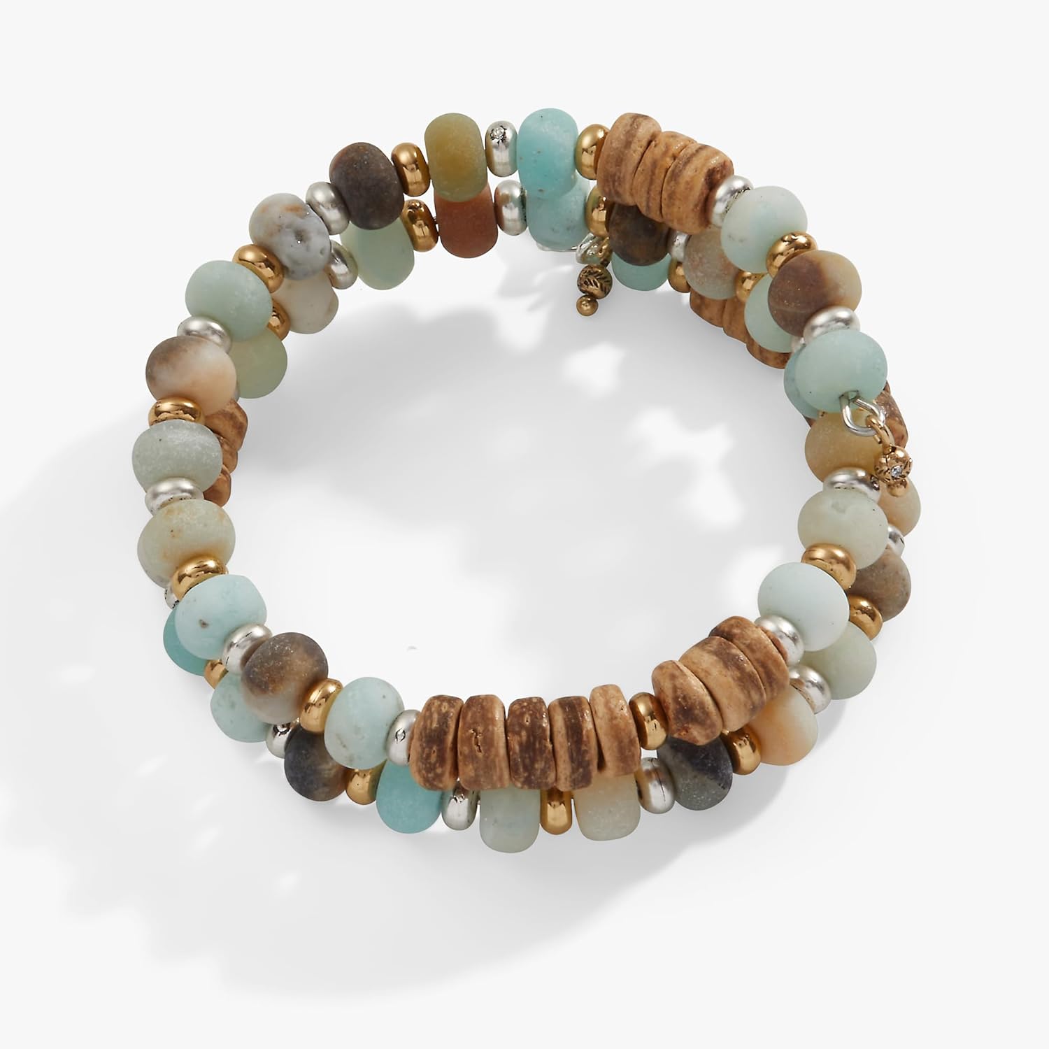 Alex and Ani Amazonite + Wood Beaded Wrap Bracelet