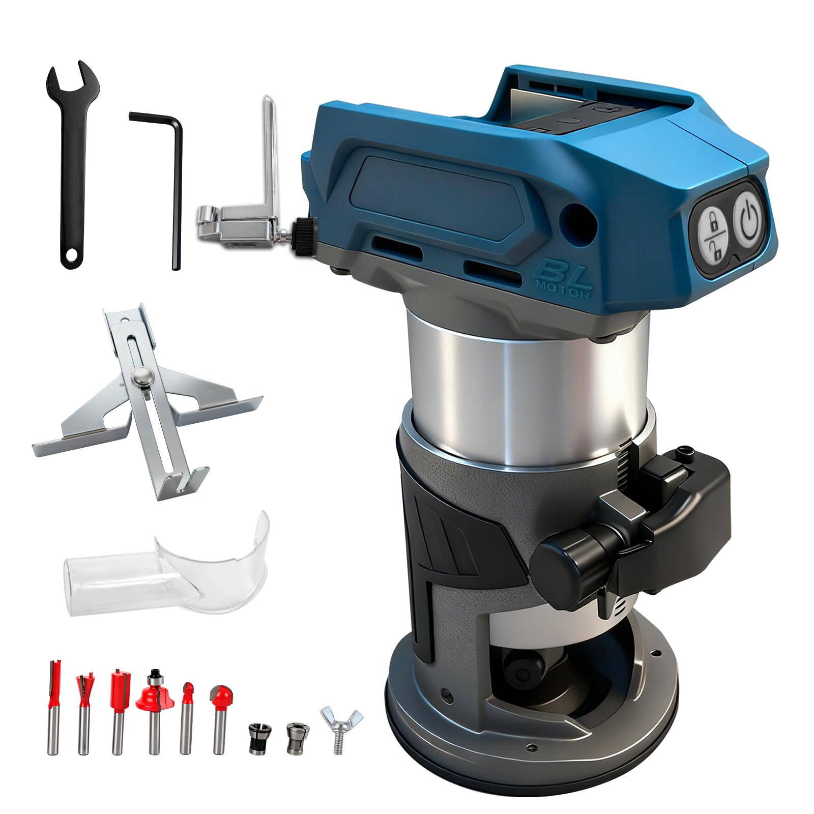 800W Cordless Wood Router for Makita 18V Battery, Aluminum Base, 30000RPM Brushless Router-Tool with 5 Variable Speed, Palm Router for Woodworking Slotting Trimming