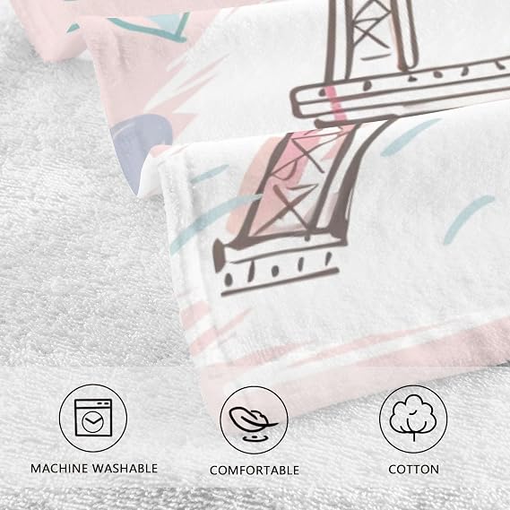 Peach Eiffel Tower Gym Towel Cotton Wash Cloth for Daily Washing Set of Two 16 x 28 in