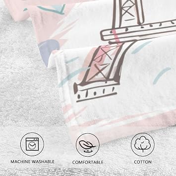 Peach Eiffel Tower Gym Towel Cotton Wash Cloth for Daily Washing Set of Two 16 x 28 in