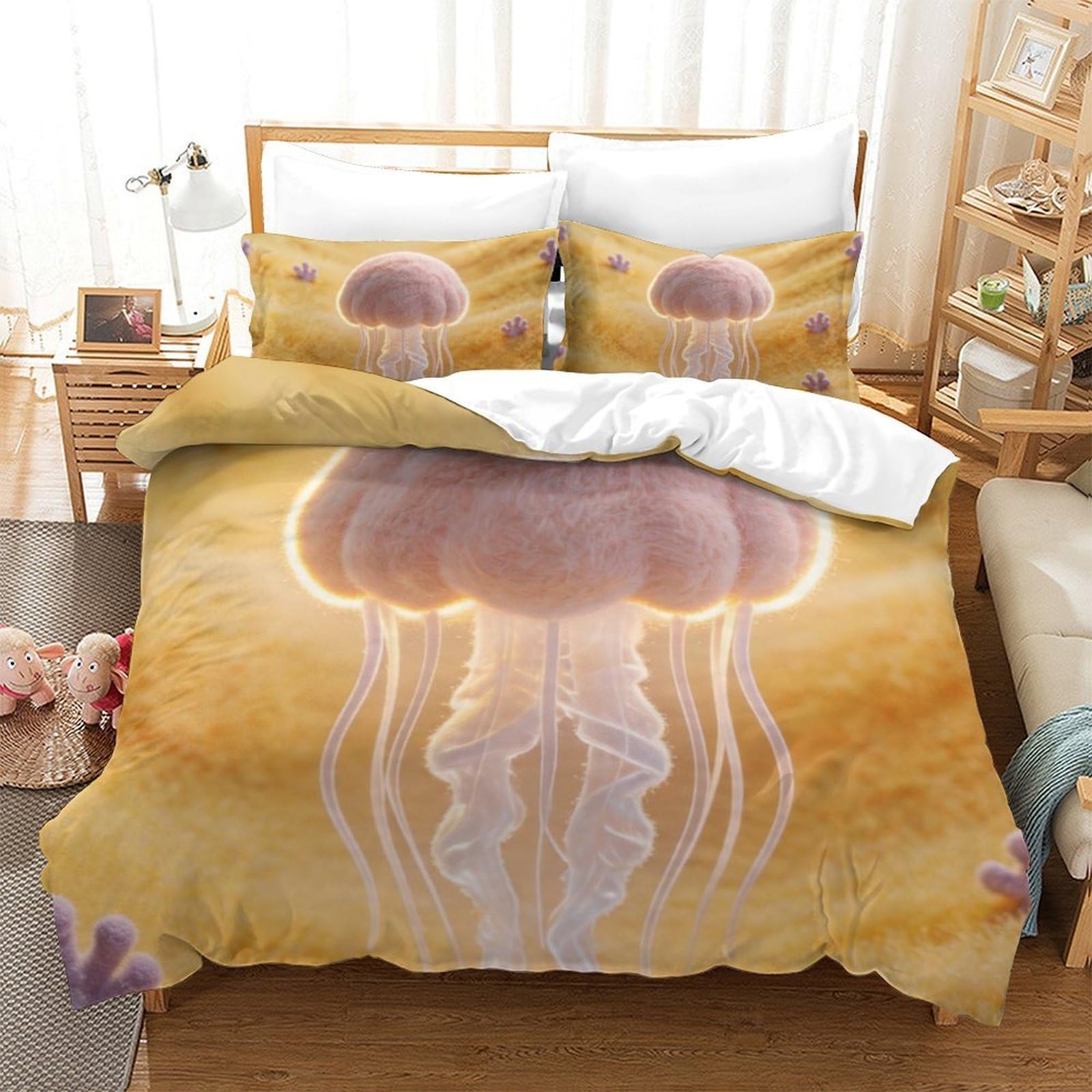 Housse de couette méduse 3D parure de lit microfibre adulte 135x200