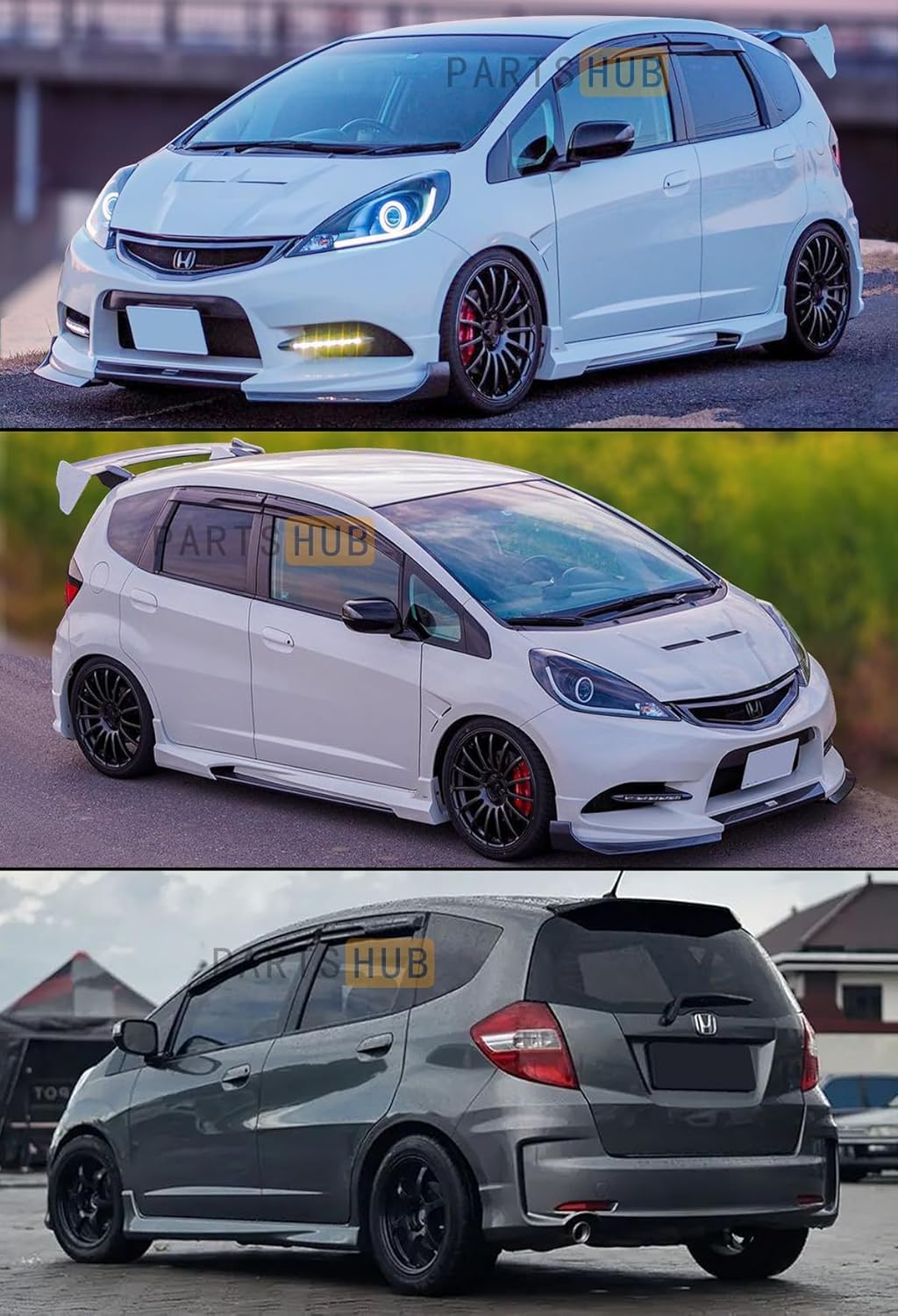 Fits for 2009-2014 Honda Fit GE8 Hatchback 3D Wavy JDM Mugen Style Window Visors Rain Guards Deflectors