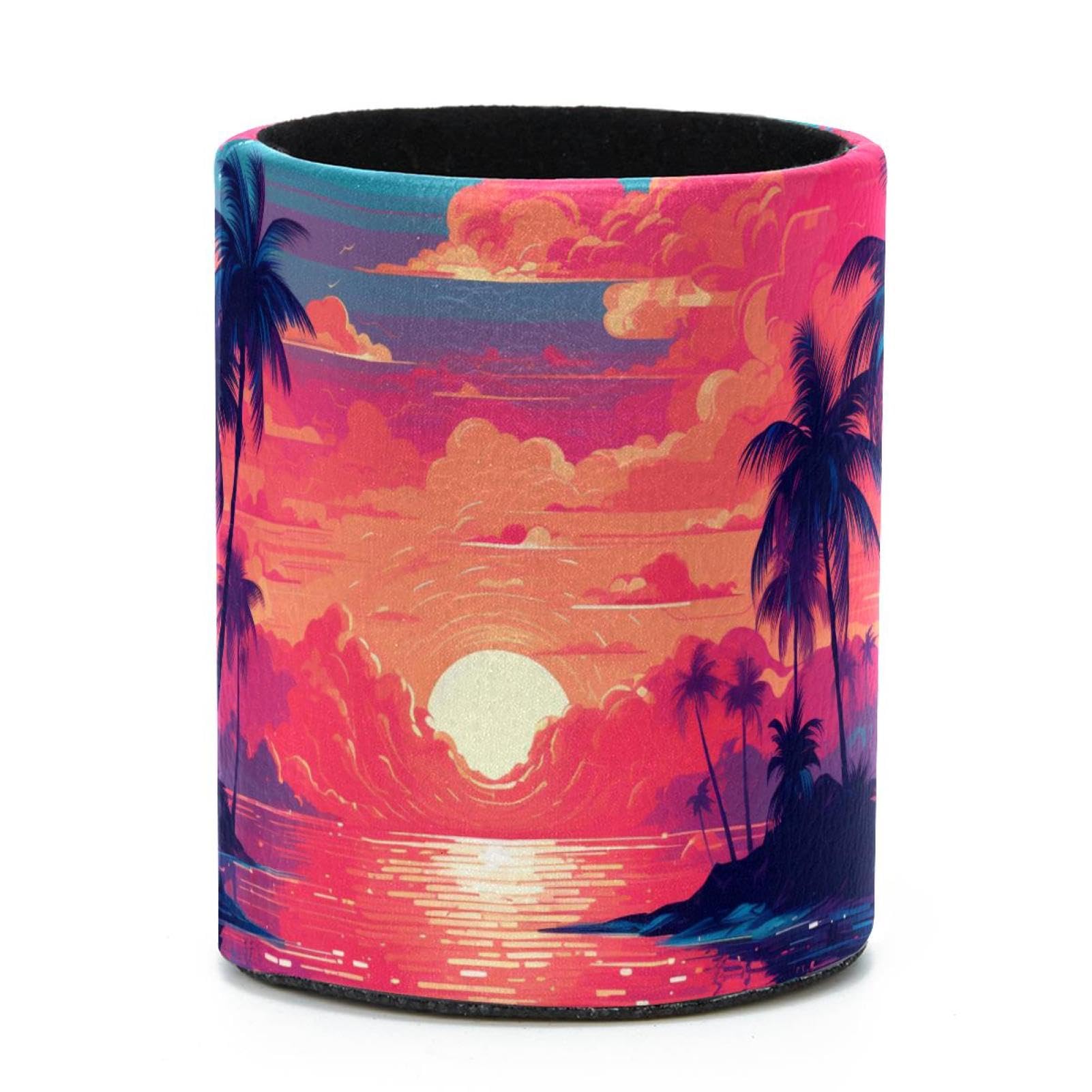 VAPOKF Round Pencil Holders for Desk, Tropical Summer Palms Pattern Pen Holders Pen Pot Makeup Brushes Storage Desktop Stationery Supplies Organiser for Home Office