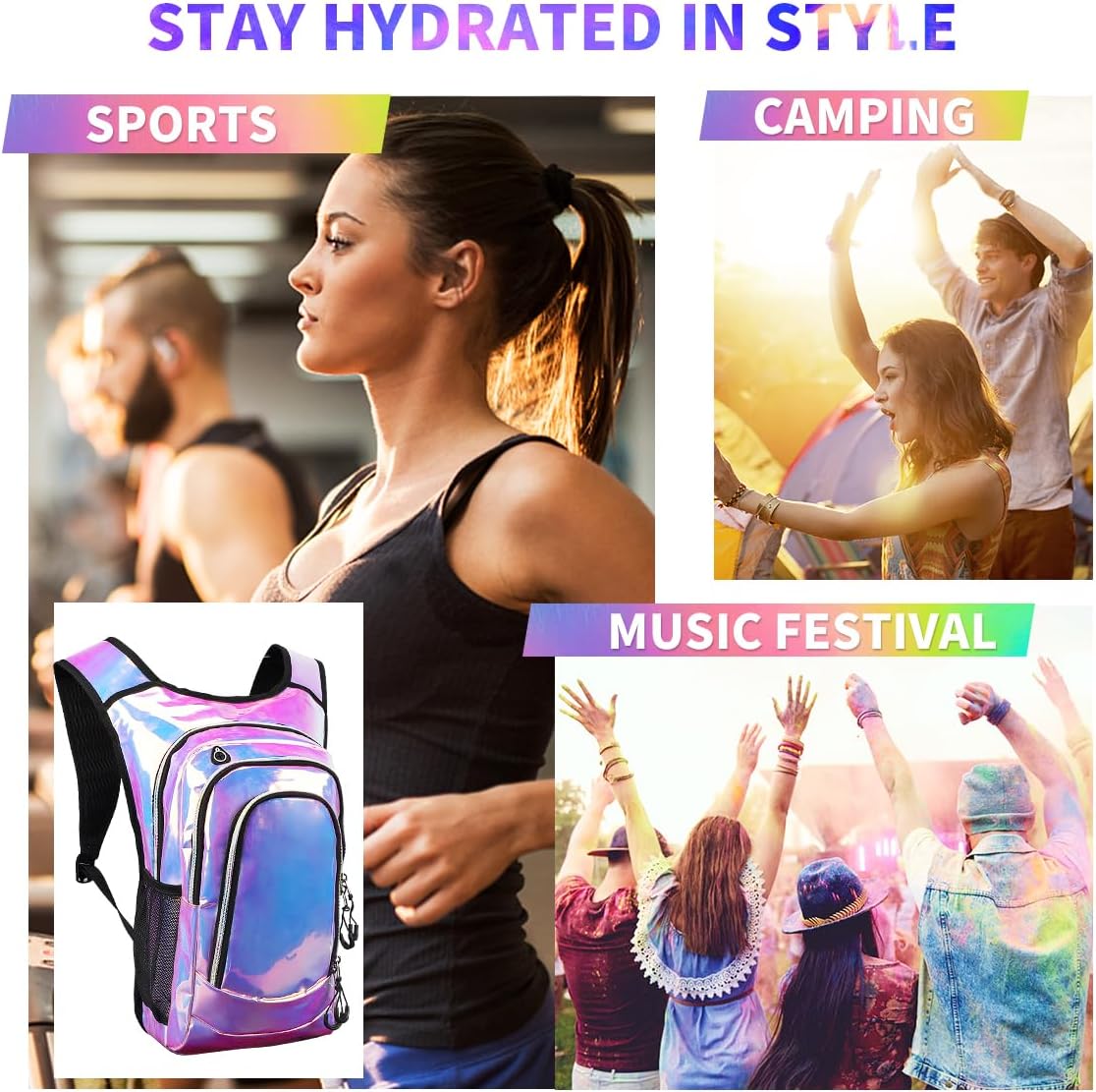 Hydration Pack, Hydration Backpack with 2L Hydration Bladder, Festival Essential Water Backpack, Lightweight Hydration Bag Hydropack Hydro for Running, Biking, Music Festival Gear, Rave